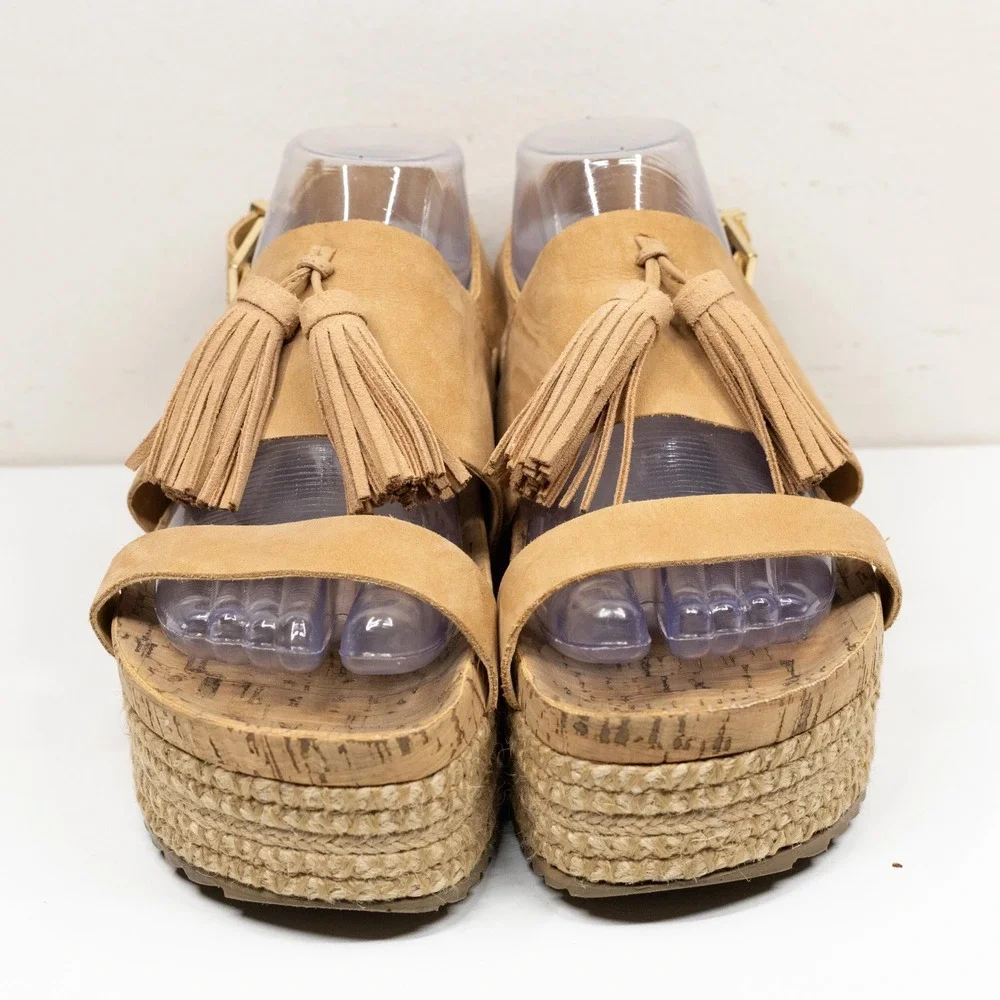 SCHUTZ Monicca Tassel Espadrille Flatform Slingback Sandals Desert Tan Sz 9